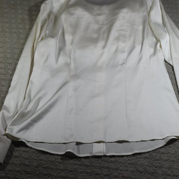 Vintage 90s Madison Size 6 Shiny Cream Ruffle Collar Blouse - Picture 3 of 6